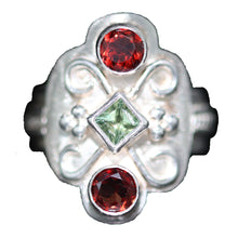 Load image into Gallery viewer, Green Sapphire Red Garnets Ring Size 7.5:  One-of-kind in stock
