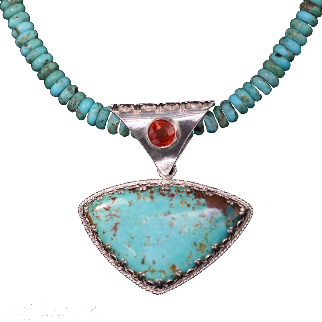 Turquoise Mandarin Garnet Pendant with Beads:  One-of-a-kind in stock`